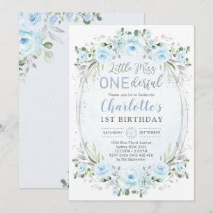 Miss ONEderful Baby Blue Gold Floral 1 september Kaart