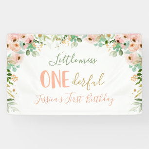 Miss Onederful Birthday Floral Pink Gold Spandoek