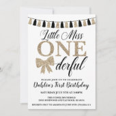Miss Onederful Birthday Invite, Black and Gold Kaart (Voorkant)