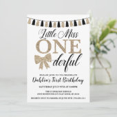 Miss Onederful Birthday Invite, Black and Gold Kaart (Staand voorkant)