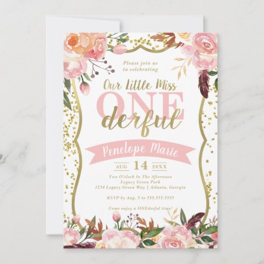 Miss ONEderful Birthday Party Invitation Kaart (Voorkant)