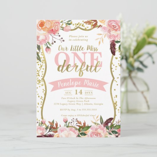 Miss ONEderful Birthday Party Invitation Kaart (Staand voorkant)