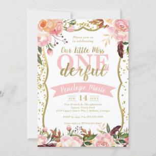 Miss ONEderful Birthday Party Invitation Kaart