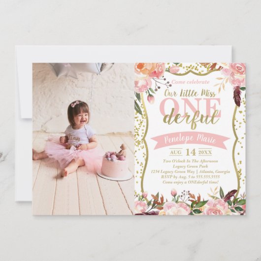 Miss ONEderful Birthday Party Invitation Kaart (Voorkant)