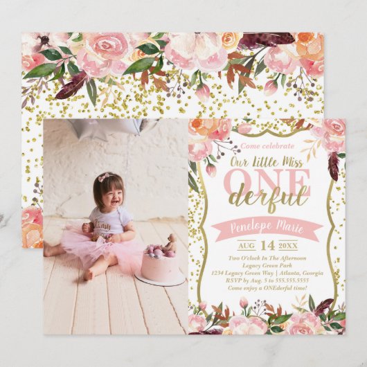 Miss ONEderful Birthday Party Invitation Kaart (Voorkant / Achterkant)