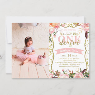 Miss ONEderful Birthday Party Invitation Kaart