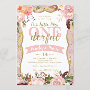 Miss ONEderful Birthday Party Invitation Kaart