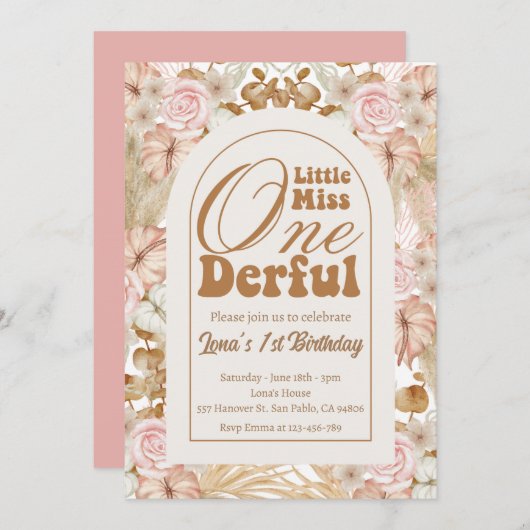 Miss Onederful Boho 1 Birthday Kaart (Voorkant / Achterkant)