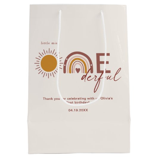 Miss Onederful Boho Eerste Verjaardag Medium Cadeauzakje (Achterkant)