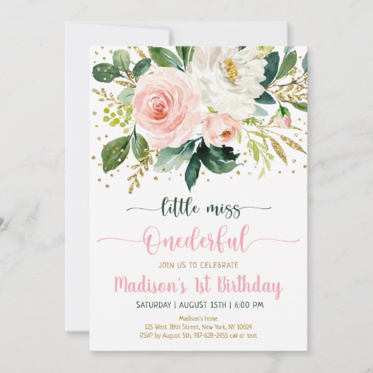 Miss Onederful Boho Floral Birthday Kaart (Voorkant)