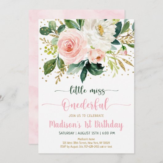 Miss Onederful Boho Floral Birthday Kaart (Voorkant / Achterkant)