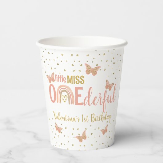 Miss Onederful Butterflies eerste verjaardag Papieren Bekers (Achterkant)
