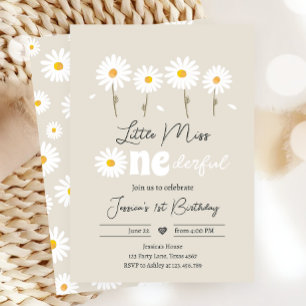 Miss Onederful Daisy Creme Sand Birthday Kaart