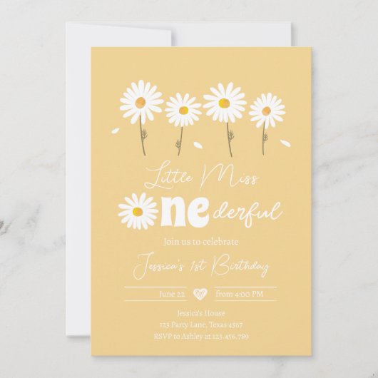 Miss Onederful Daisy Yellow First Birthday Kaart (Voorkant)