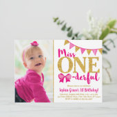 Miss ONEderful eerste verjaardag uitnodiging (Staand voorkant)