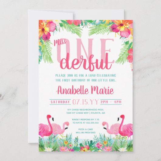 Miss ONEderful First Birthday Luau Kaart (Voorkant)