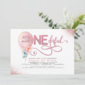 Miss ONEderful Floral Balloon 1e verjaardag Kaart (Staand voorkant)