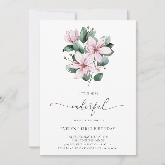 Miss Onederful Floral Girl eerste verjaardag Kaart (Voorkant)