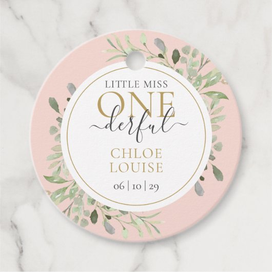 Miss Onederful Girl First Birthday Pink Bedankjes Labels (Voorkant)