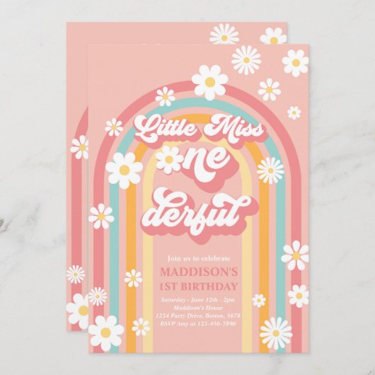 Miss Onederful Groovy Rainbow 1 geboortedag Kaart (Voorkant / Achterkant)