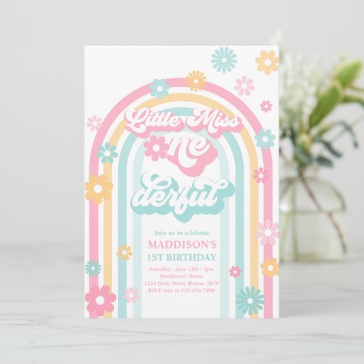 Miss Onederful Groovy Rainbow 1 geboortedag Kaart (Staand voorkant)