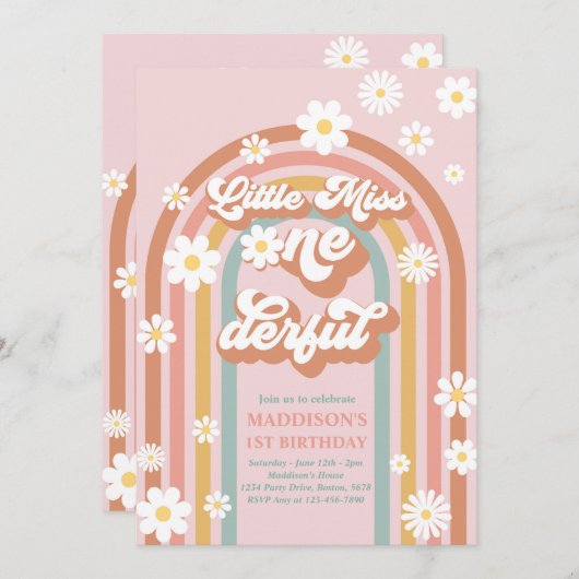 Miss Onederful Groovy Rainbow 1 geboortedag Kaart (Voorkant / Achterkant)