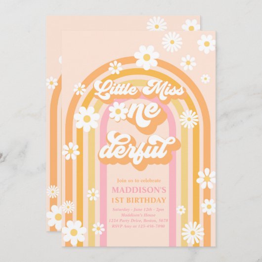 Miss Onederful Groovy Rainbow 1 geboortedag Kaart (Voorkant / Achterkant)