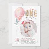 Miss Onederful Pink Ballon 1 ste verjaardag Foto Kaart (Voorkant)