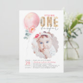 Miss Onederful Pink Ballon 1 ste verjaardag Foto Kaart (Staand voorkant)