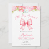 Miss Onederful Pink Bow First Birthday Invitation Kaart (Voorkant)