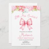 Miss Onederful Pink Bow First Birthday Invitation Kaart (Voorkant / Achterkant)