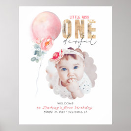 Miss Onederful Roze 1e Verjaardag Welkomstbord Poster