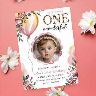 Miss Onederful Roze Ballon 1e Verjaardag Foto Kaart