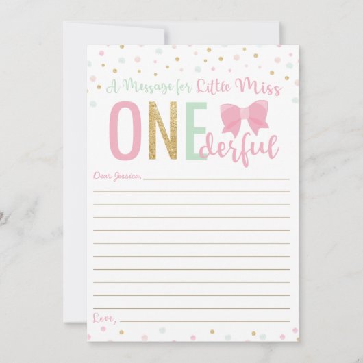 Miss ONEderful roze boog tijd capsule bericht Kaar Kaart (Voorkant)