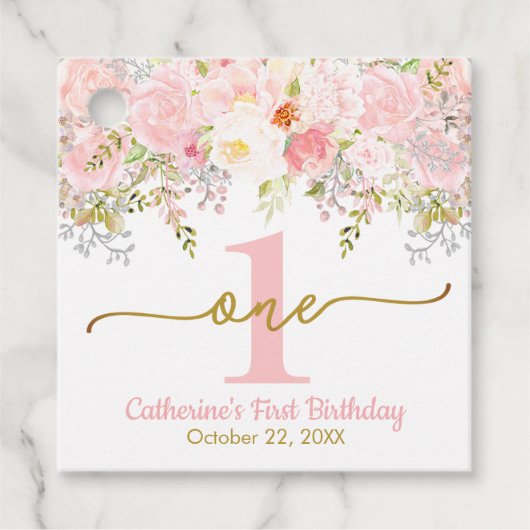 Miss Onederful Roze Roses First Birthday Bedankjes Labels (Voorkant)