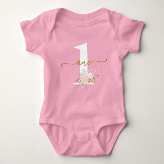 Miss Onederful Roze Roses First Birthday Romper (Voorkant)