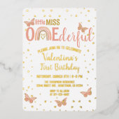 Miss ONEderful roze vlinders meisje 1e verjaardag Folie Uitnodiging (Voorkant)