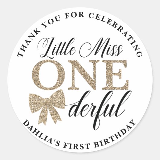 Miss Onederful Stickers, Black en Gold Ronde Sticker (Voorkant)