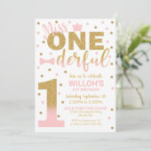 Miss Onederful Uitnodiging 1e Birthday Girl (Staand voorkant)