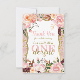 Miss ONEderful verjaardag bedankje, Boho, goud Bedankkaart