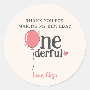Miss Onederful verjaardag roze ballon dank u Ronde Sticker