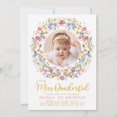 Miss ONEderful Wildflower Wreatfoto Birthday Kaart (Voorkant)