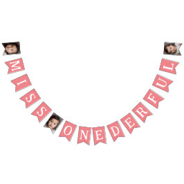 Miss Onerful 1e Verjaardag Foto Kinder Roze Vlaggetjes