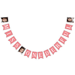 Miss Onerful 1e Verjaardag Foto Kinder Roze Vlaggetjes