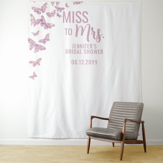 Miss Paarse Gold Butterfly Bridal Backdrop Wandkleed (In situ)
