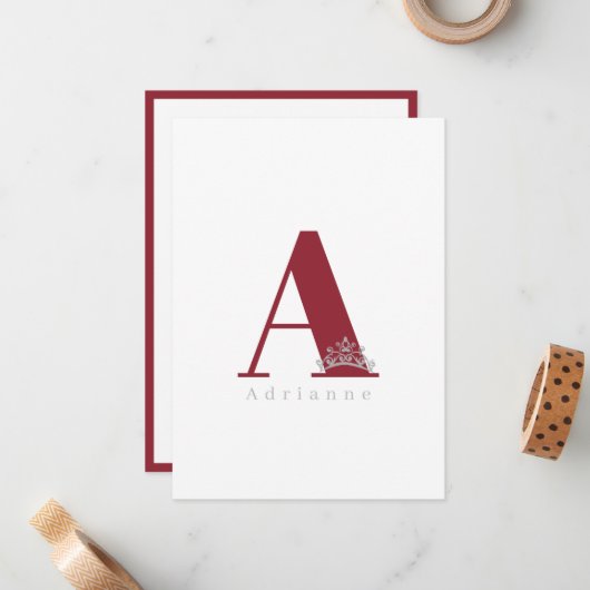 Miss Pageant Bridal Crown Note Card-Cranberry Notitiekaartje (Voorkant / Achterkant in situ)