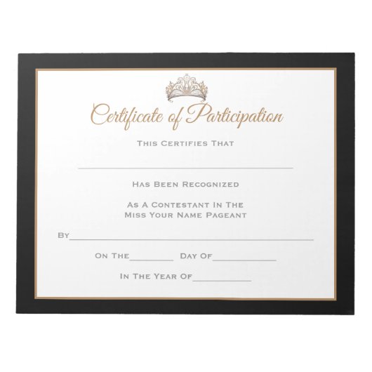 Miss Pageant Certificates-Deelnemer Notitieblok (Voorkant)