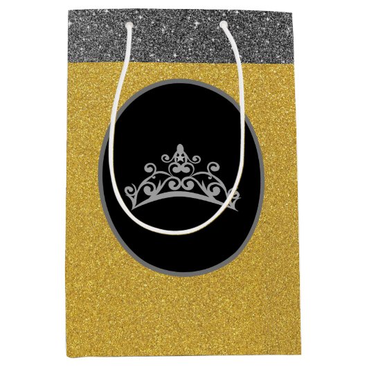 Miss Pageant Crown Gold FX Glitter Gift Bag Medium Cadeauzakje (Voorkant)