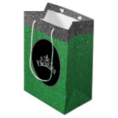 Miss Pageant Crown Green FX GlitterGift Bag Medium Cadeauzakje (Voorkant Gekanteld)