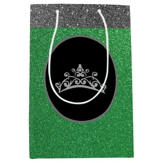 Miss Pageant Crown Green FX GlitterGift Bag Medium Cadeauzakje (Voorkant)